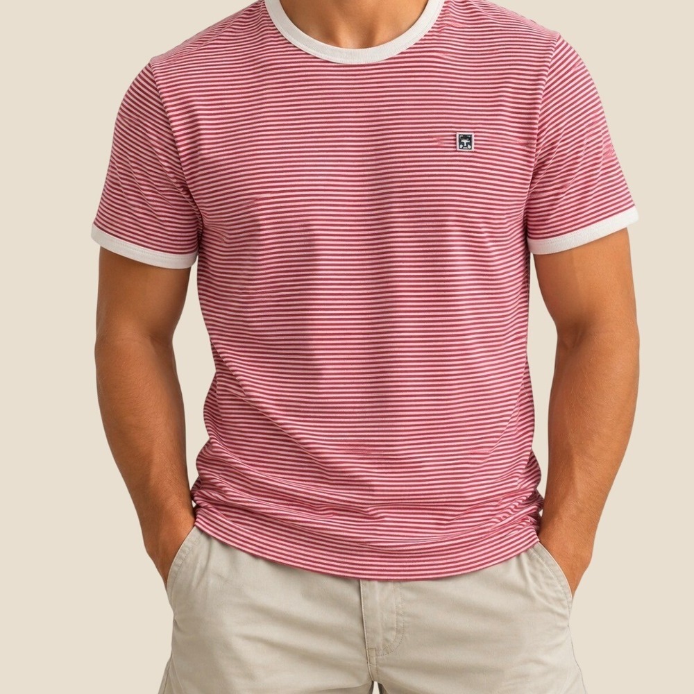 Obey Ringer Tee Shirt S Red White Striped Good Short Sleeve Logo Patch